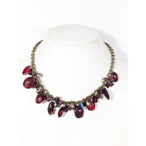 Coldwater Creek Red Faceted Bead Charm Cluster Statement Neclace 19"‎